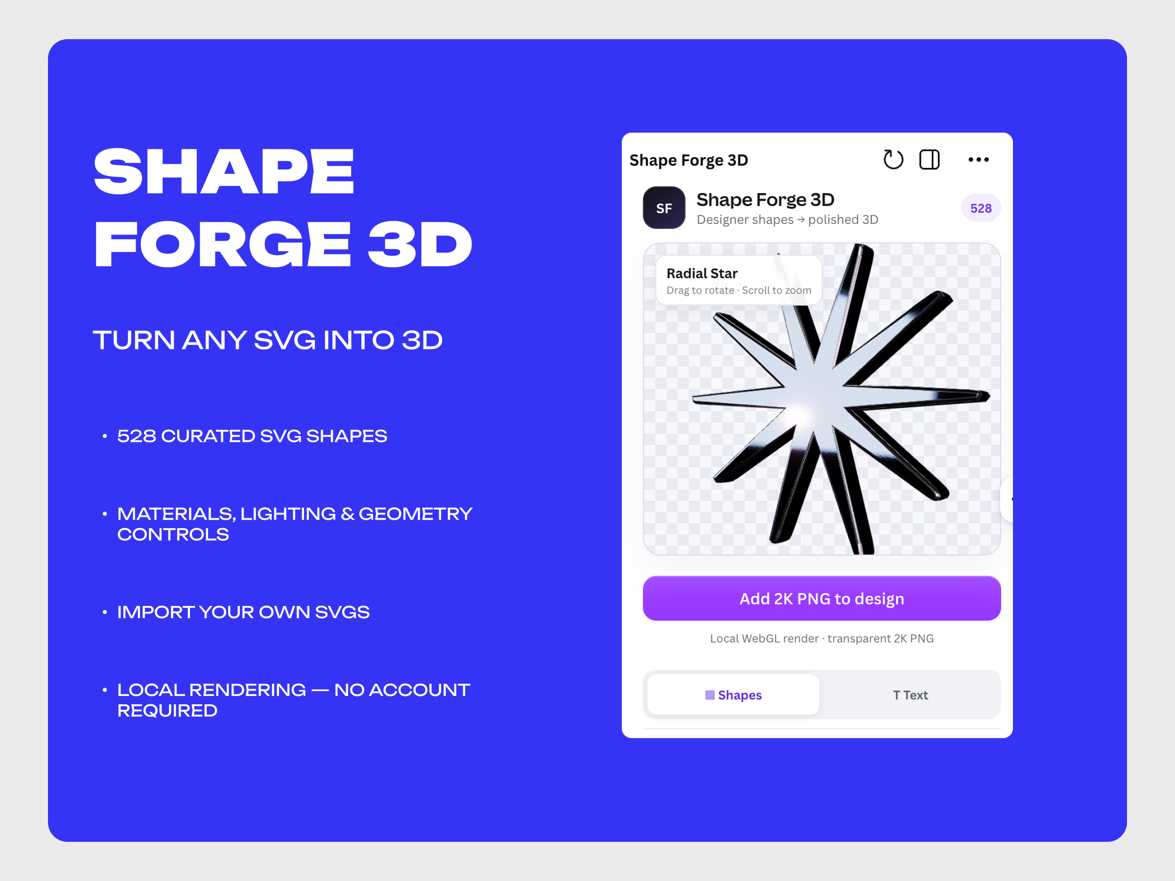 Shape Forge 3D running inside the Canva editor